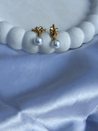 Basic Knot Style Pearl Drop Earrings