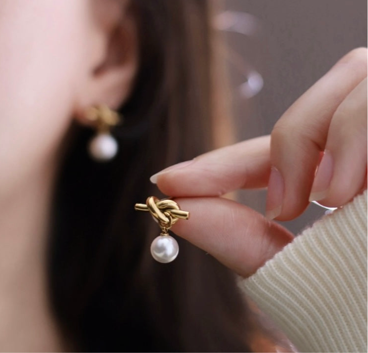 The Serene Twist Knot Style Pearl Drop Earrings