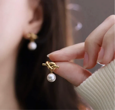 The Serene Twist Knot Style Pearl Drop Earrings