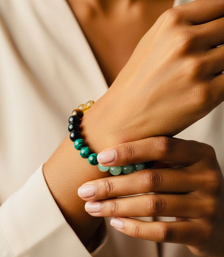 Round Natural Stone Malachite Bracelet For Money (Attracts wealth, Abundance and Prosperity)