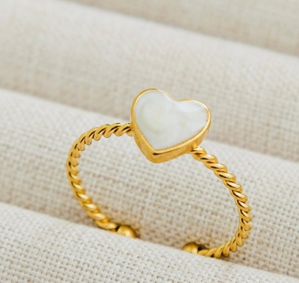 White Stone Heart Ring