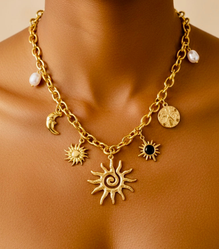Moon Sun Heavy Boho Necklace