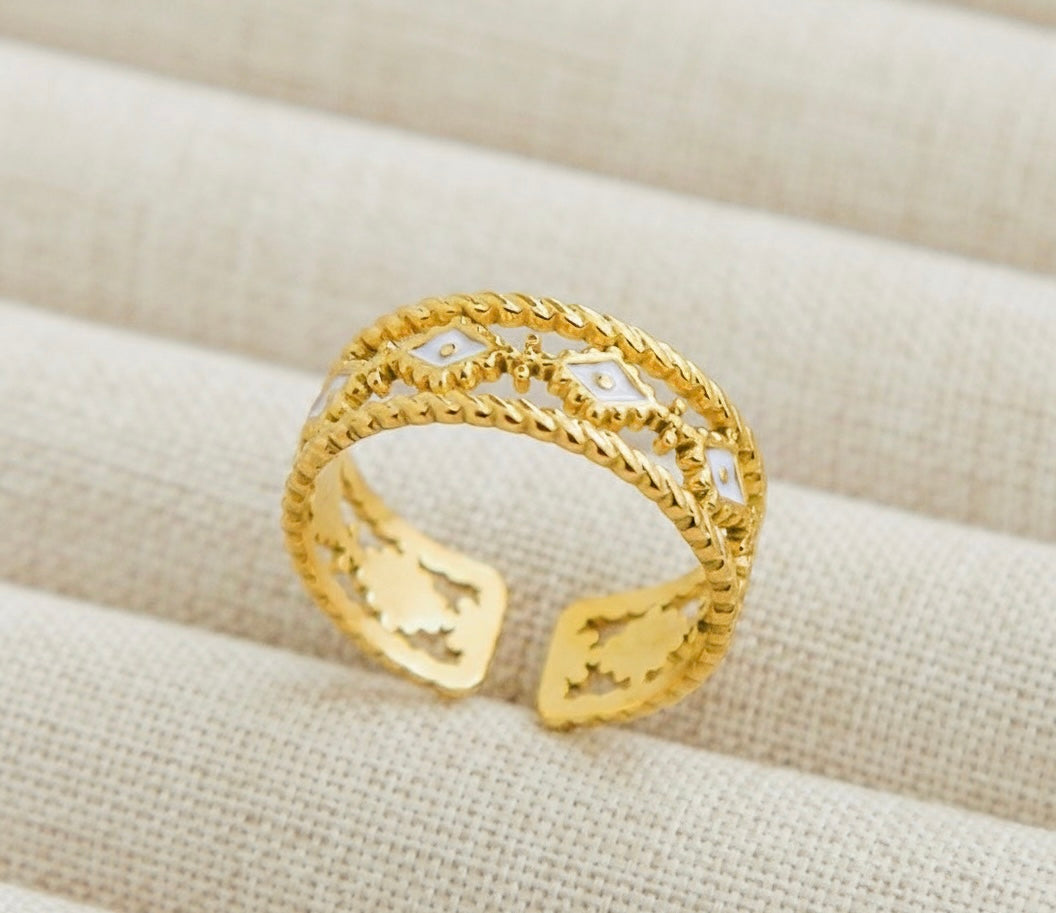 Boho White Stone Triangle Ring