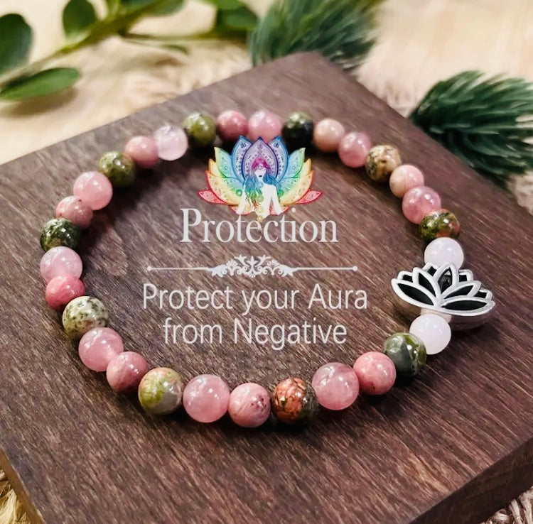 Rose Quartz Protection and  Positive Aura charm bracelet