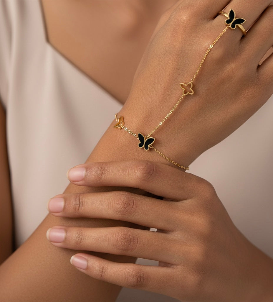 The Noir Wingspan Ring with integrated bracelet