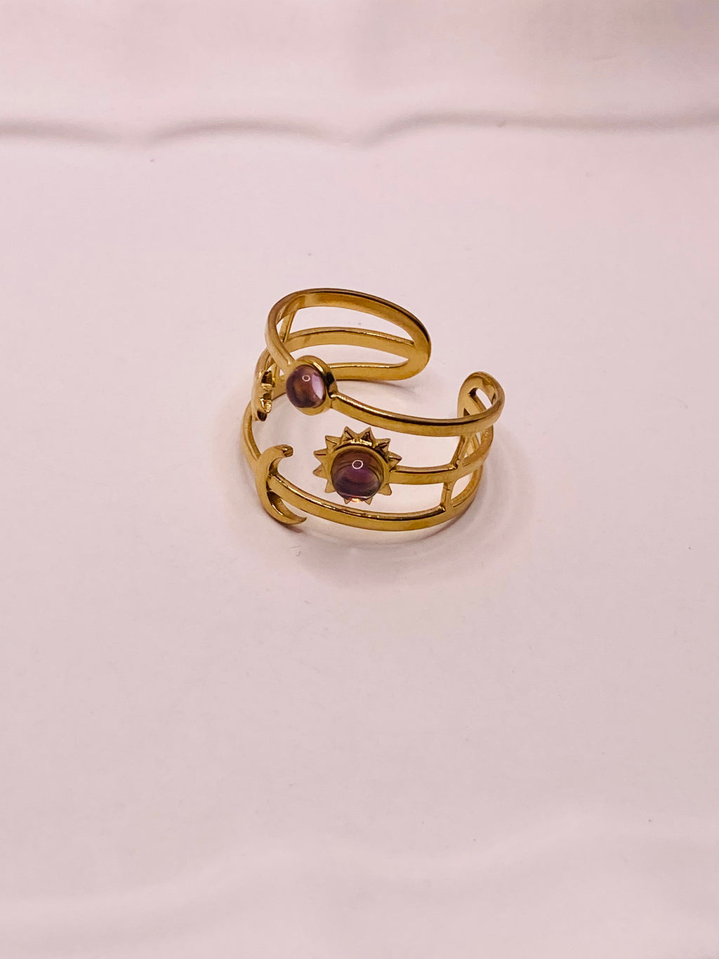 Pink sun moon star ring