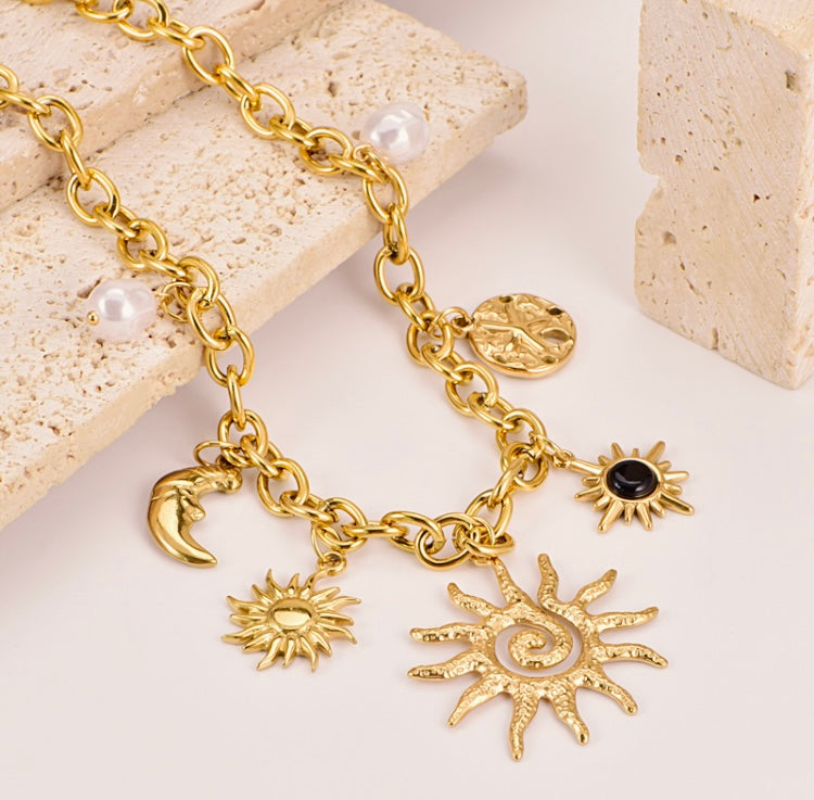 Moon Sun Heavy Boho Necklace