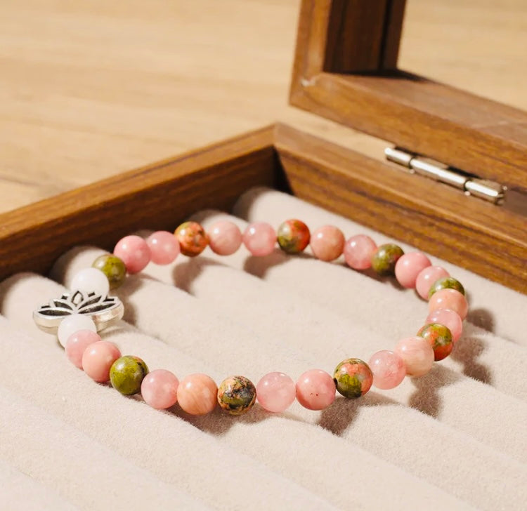 Rose Quartz Protection and  Positive Aura charm bracelet