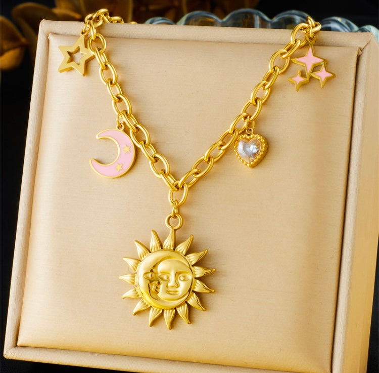Sun Moon Heart Charm Necklace