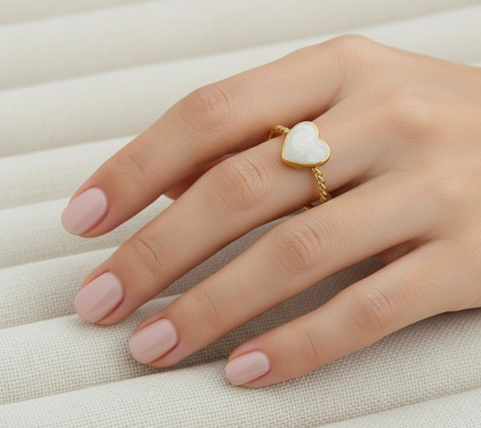 White Stone Heart Ring