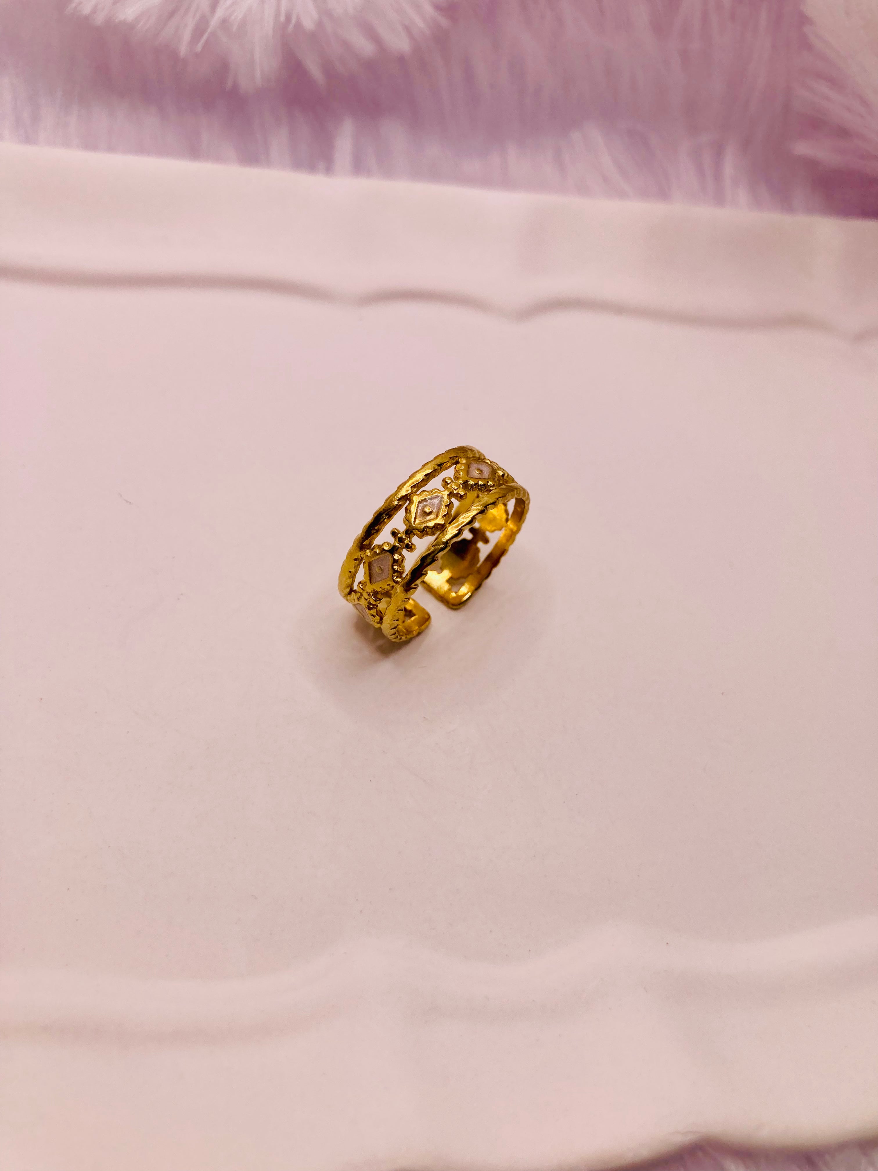 Boho White Stone Triangle Ring