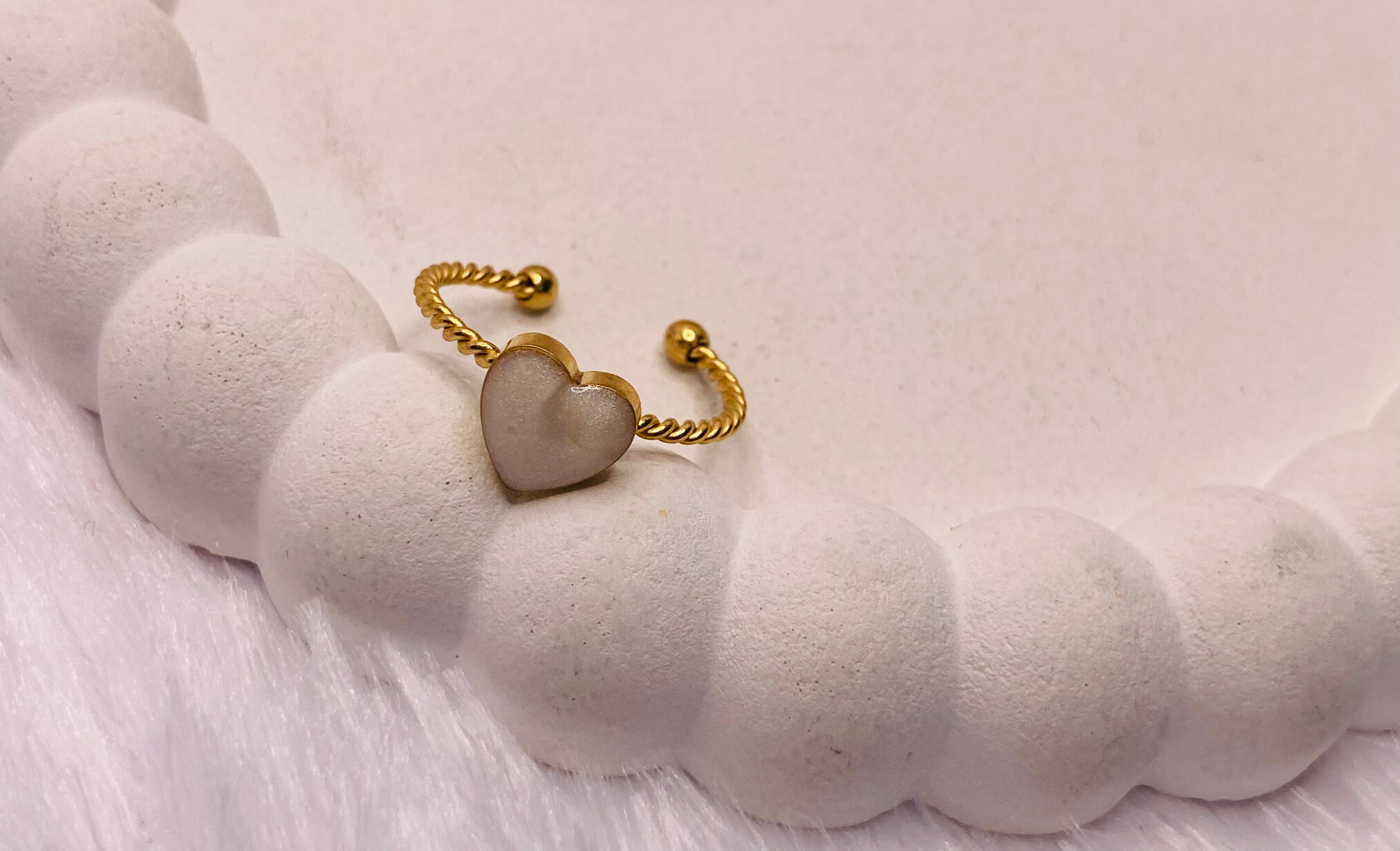 White Stone Heart Ring