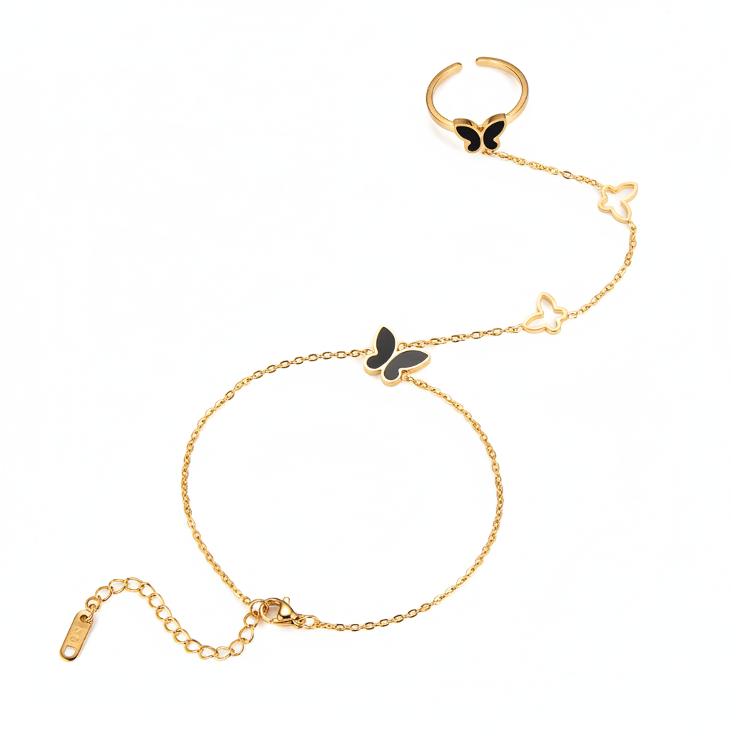 The Noir Wingspan Ring with integrated bracelet