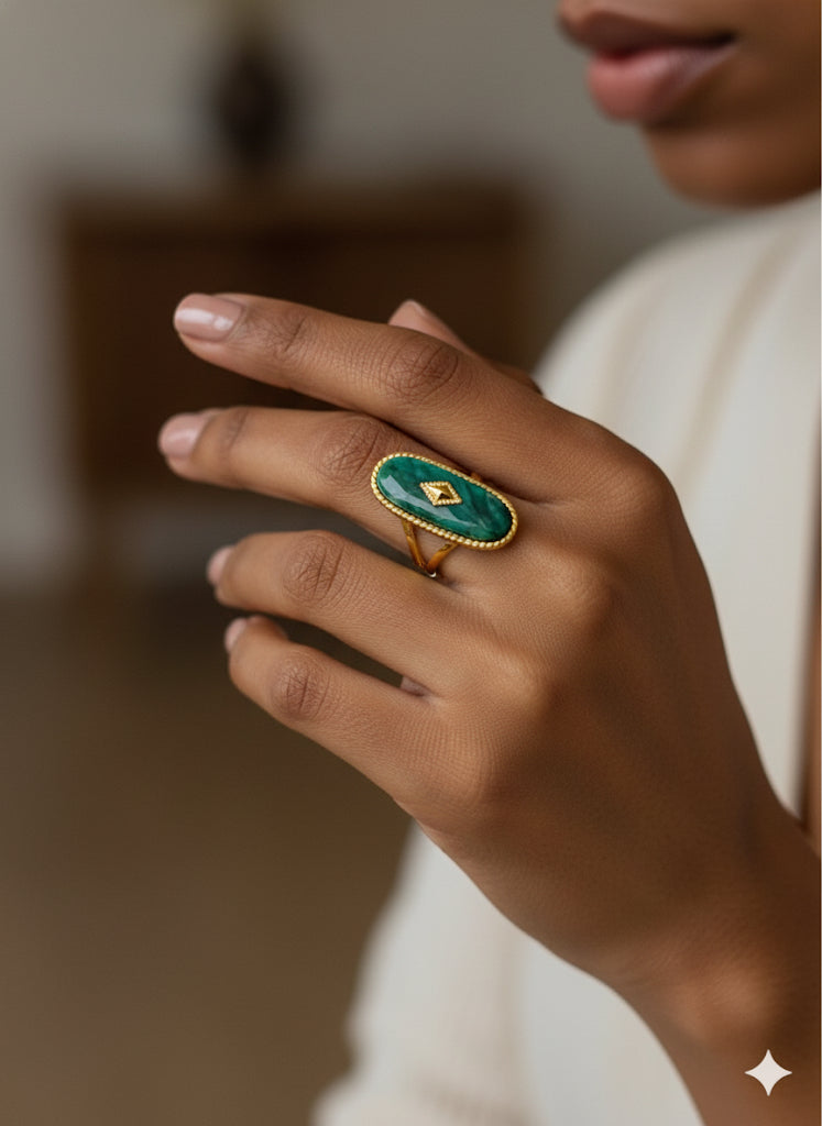Long Sea Green Timeless Adjustable Ring