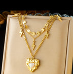 Multilayered Pearl and Heart Necklace