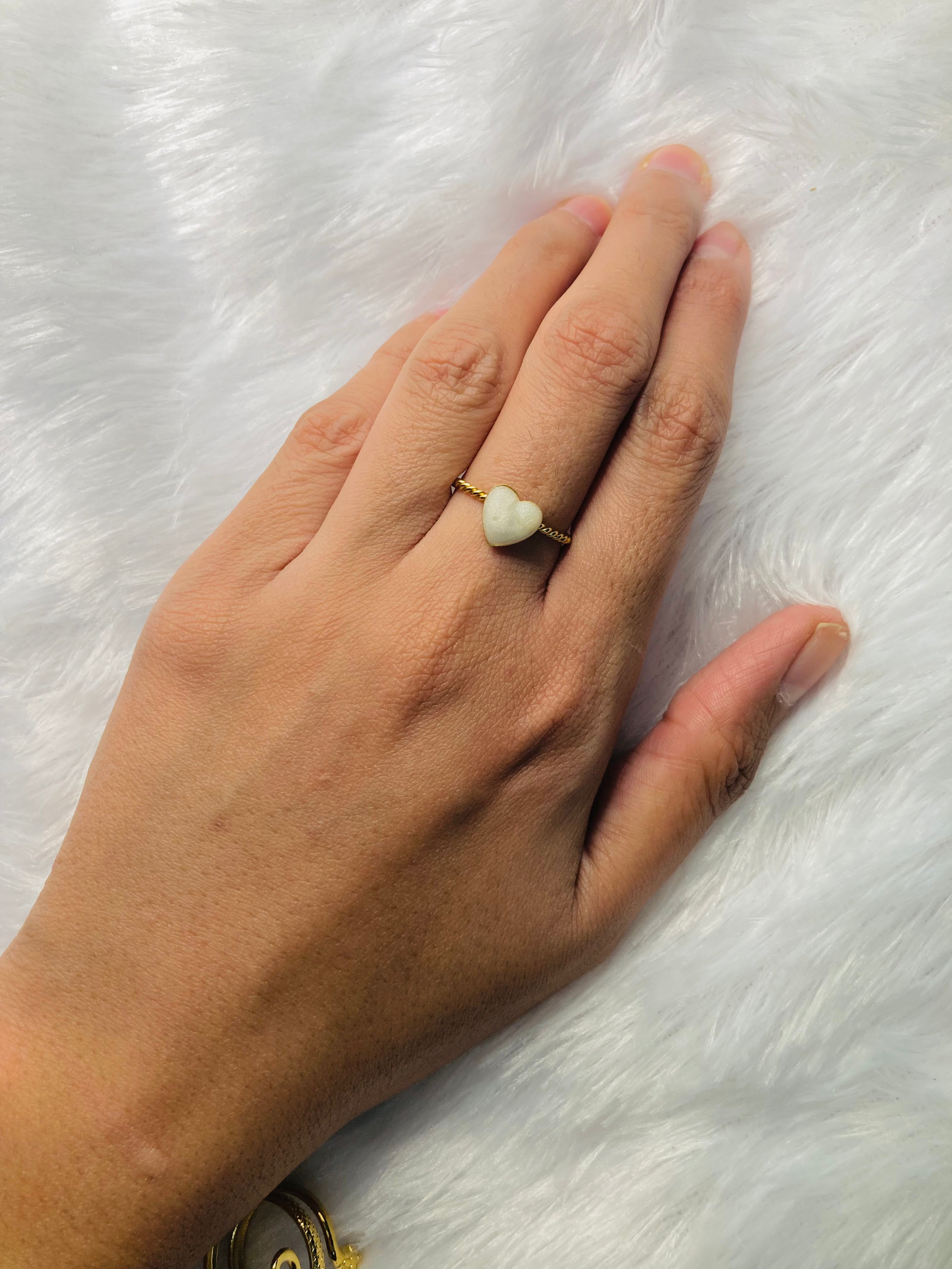 White Stone Heart Ring