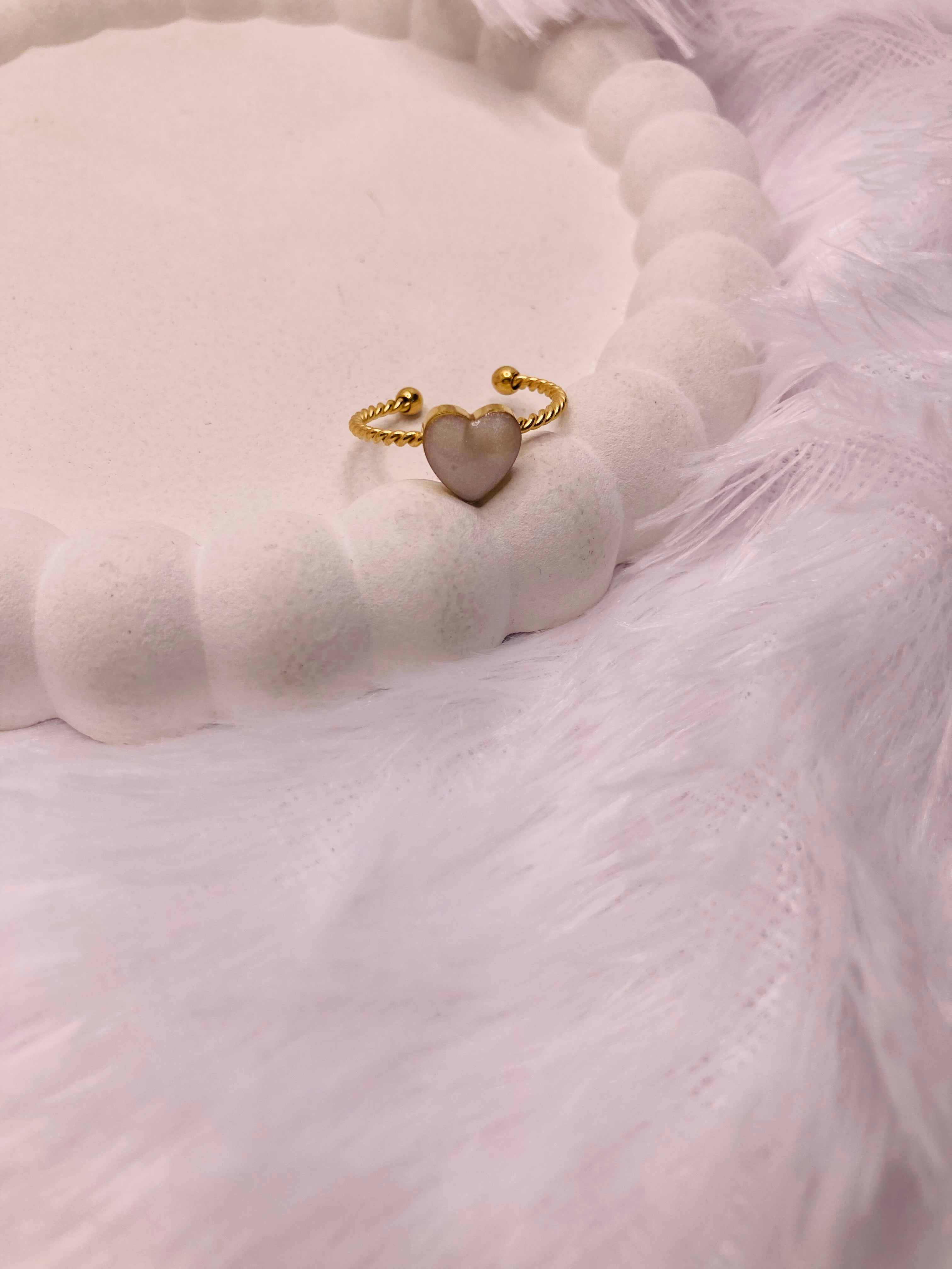 White Stone Heart Ring