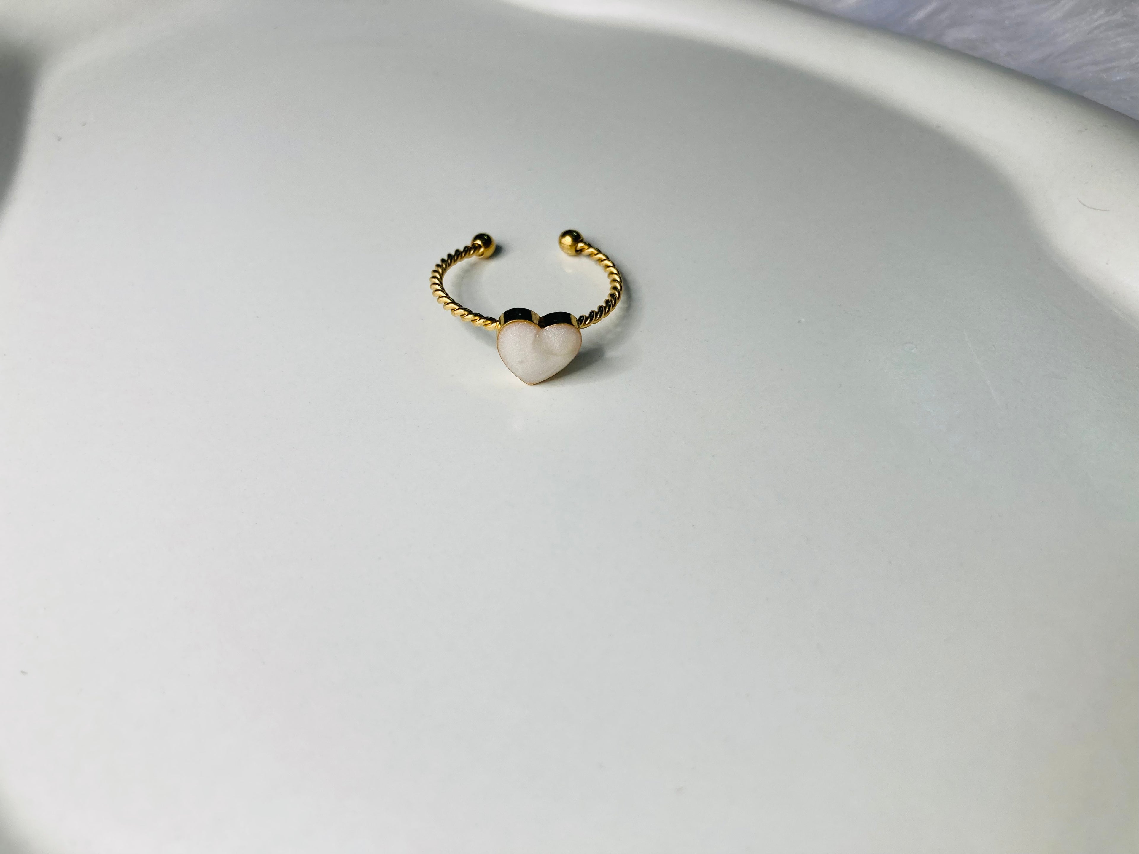 White Stone Heart Ring