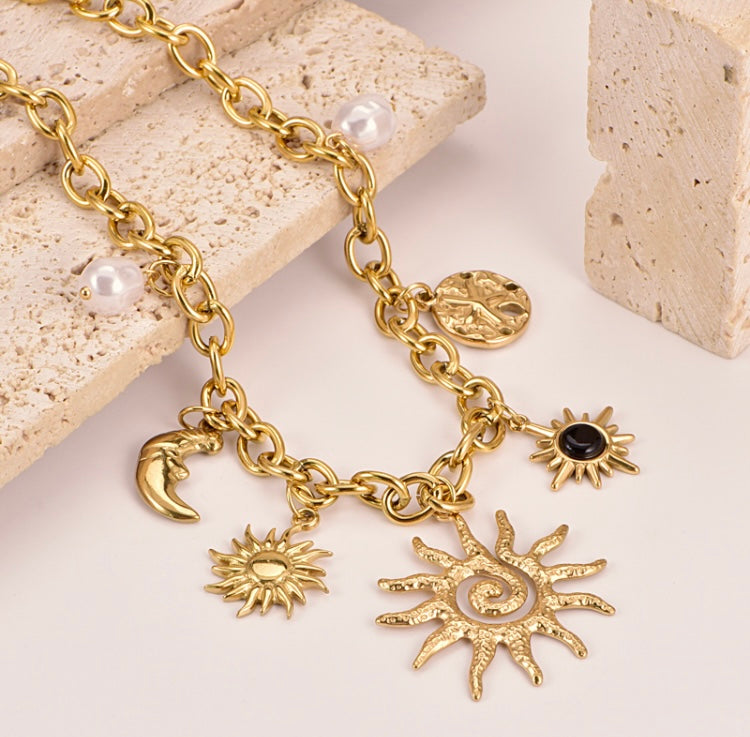 Moon Sun Heavy Boho Necklace