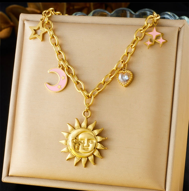 Sun Moon Heart Charm Necklace