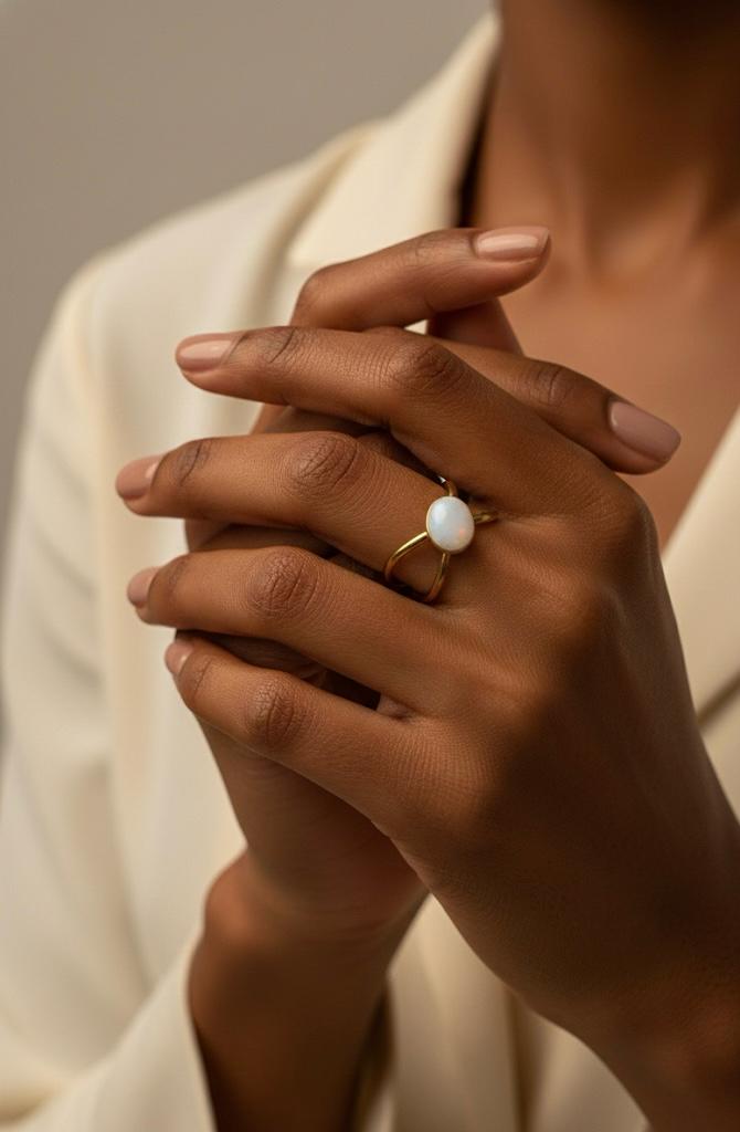 Natural White Stone Inter Linked Stone Ring