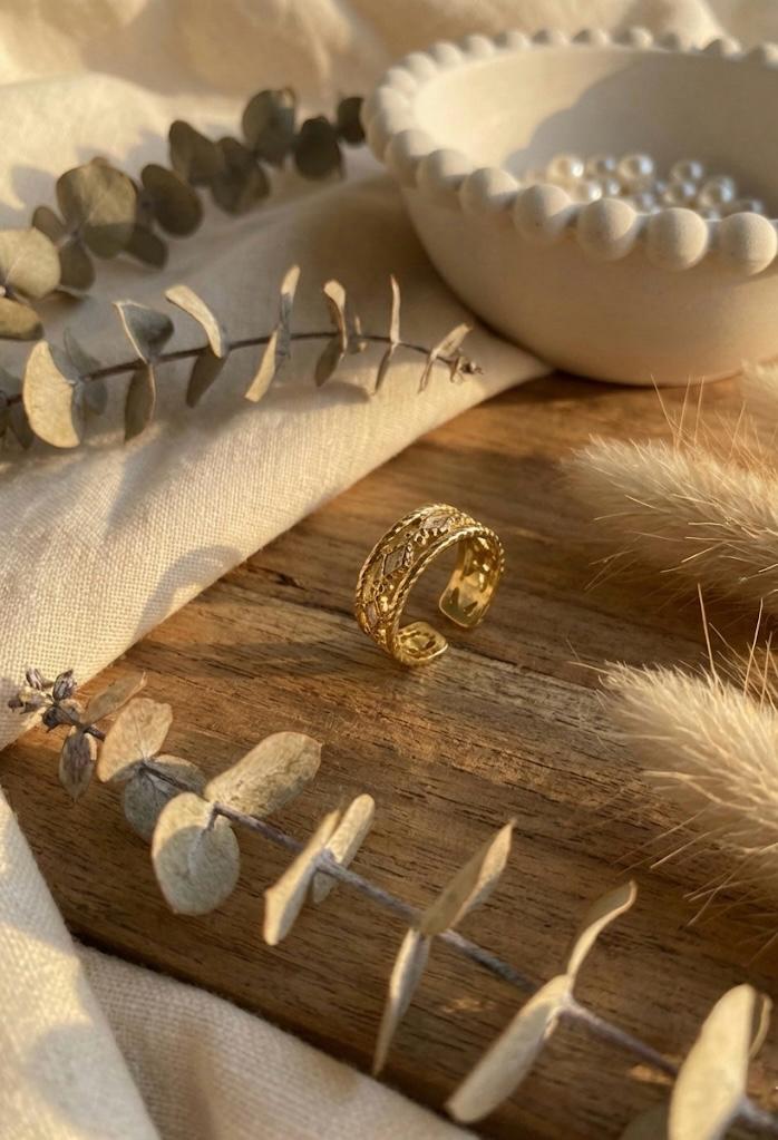 Boho White Stone Triangle Ring