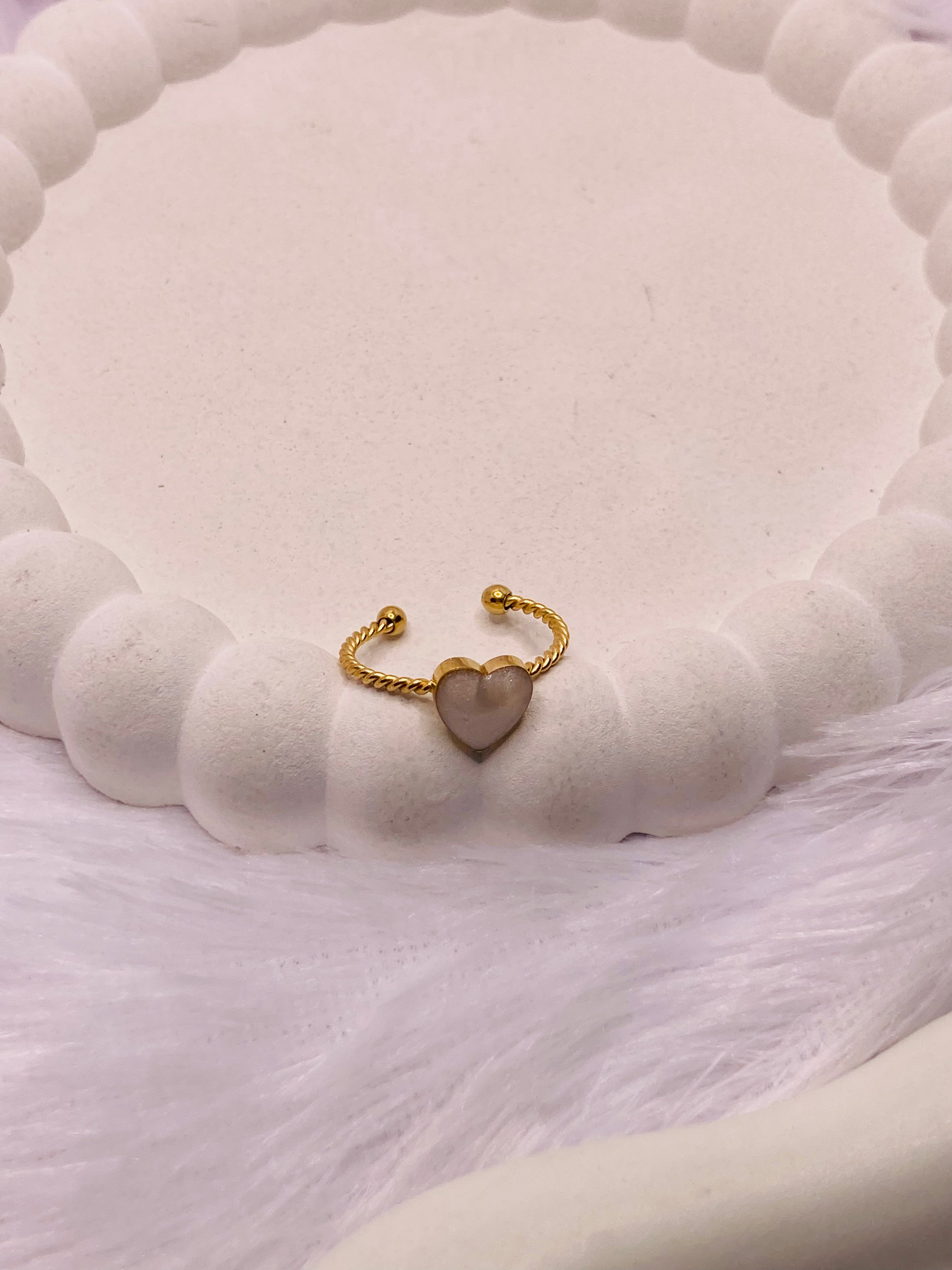 White Stone Heart Ring