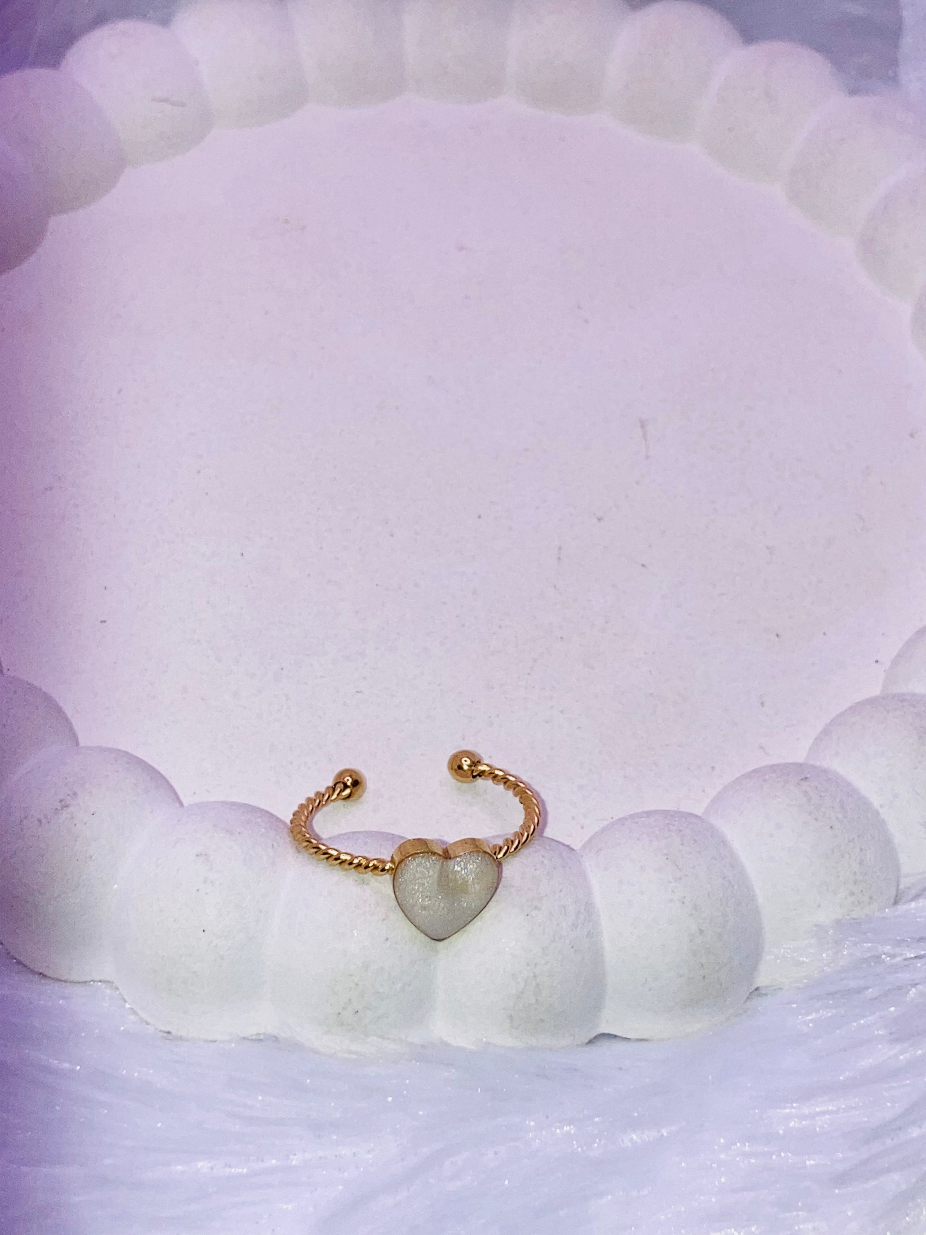 White Stone Heart Ring